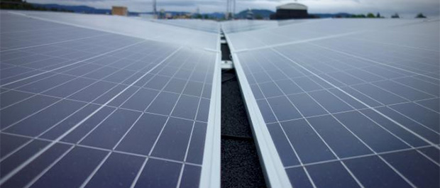 Monterer solceller på Miljøhuset GK